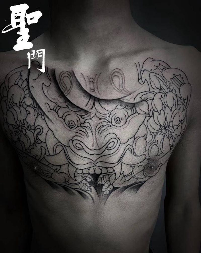 花胸般若纹身图片_腹部新传统纹身图案