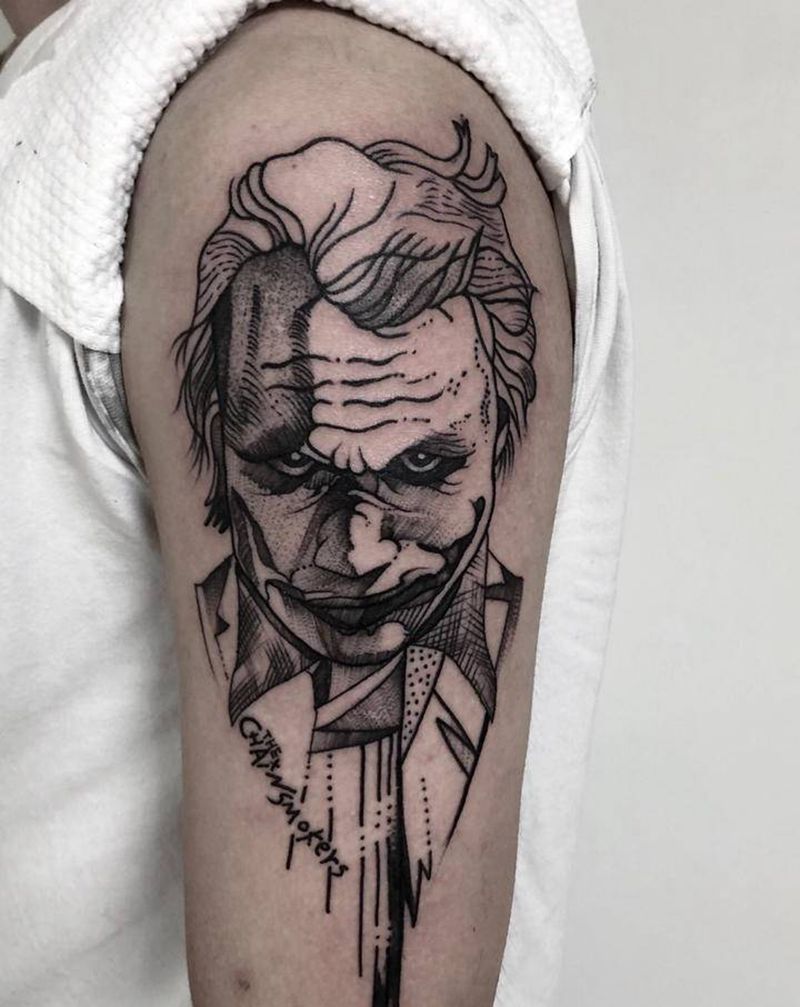 joker纹身图片_手臂点刺纹身图案