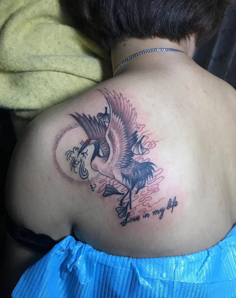 仙鹤纹身图片_背部纹身图案