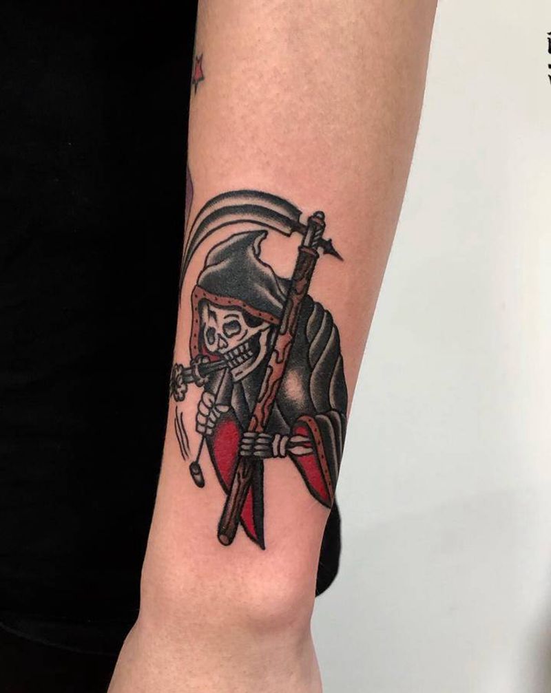 死神纹身图片_手臂Old School纹身图案