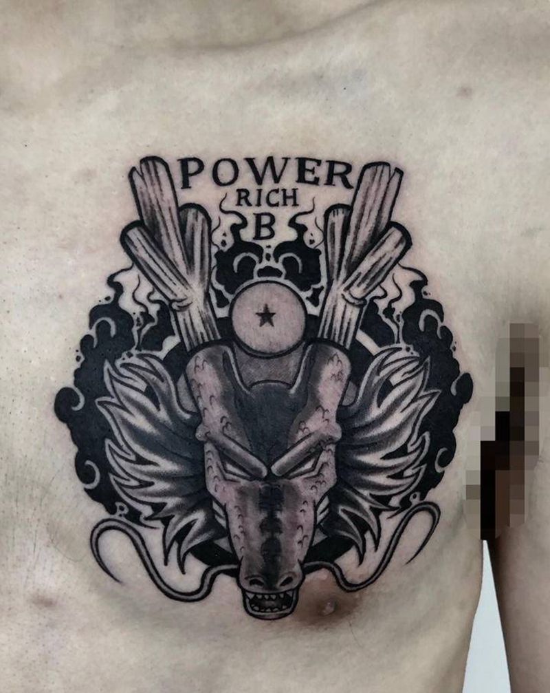 神龙纹身图片_胸部New School纹身图案