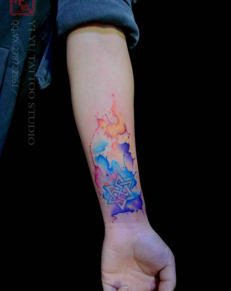 水彩添加纹身图片_手部水墨水彩纹身图案