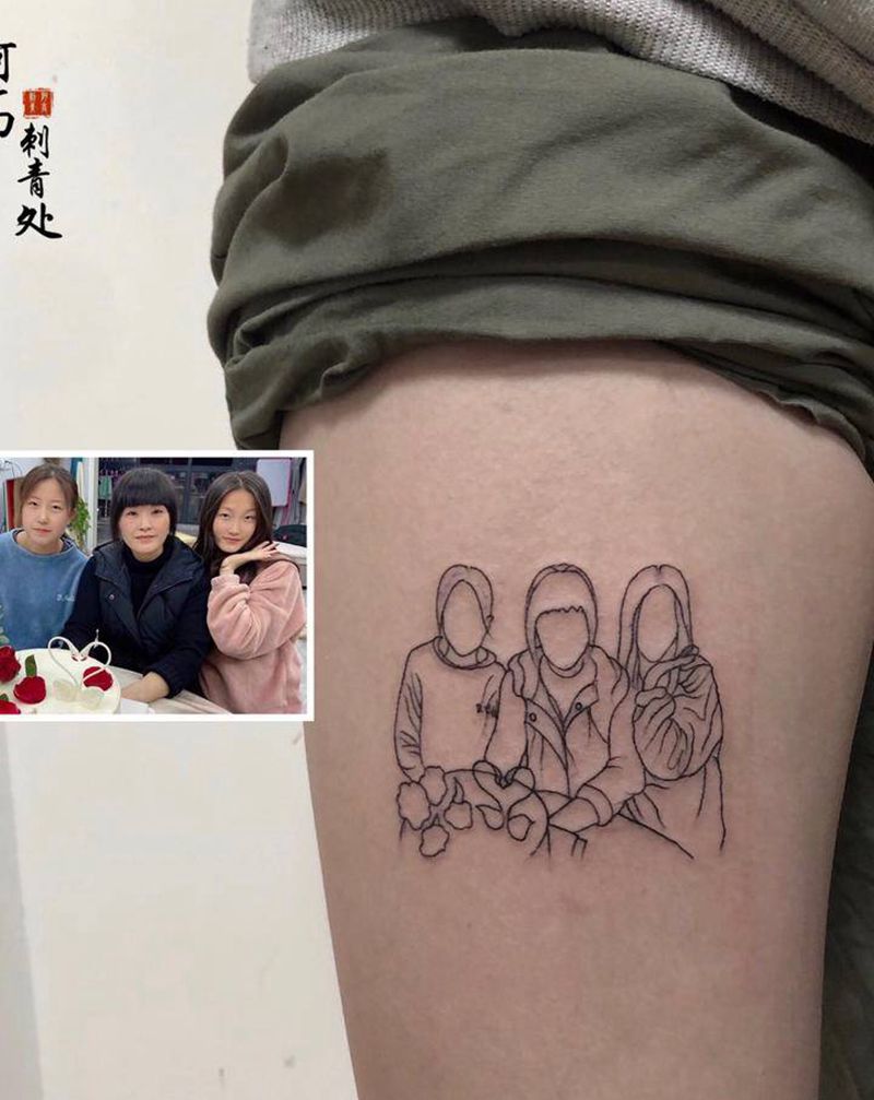 简笔画纹身图片_腿部几何纹身图案