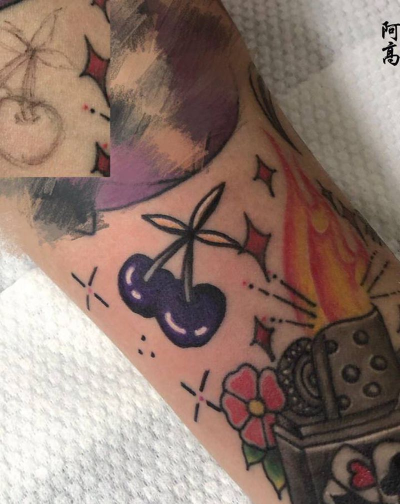 车厘子纹身图片_Old School纹身图案