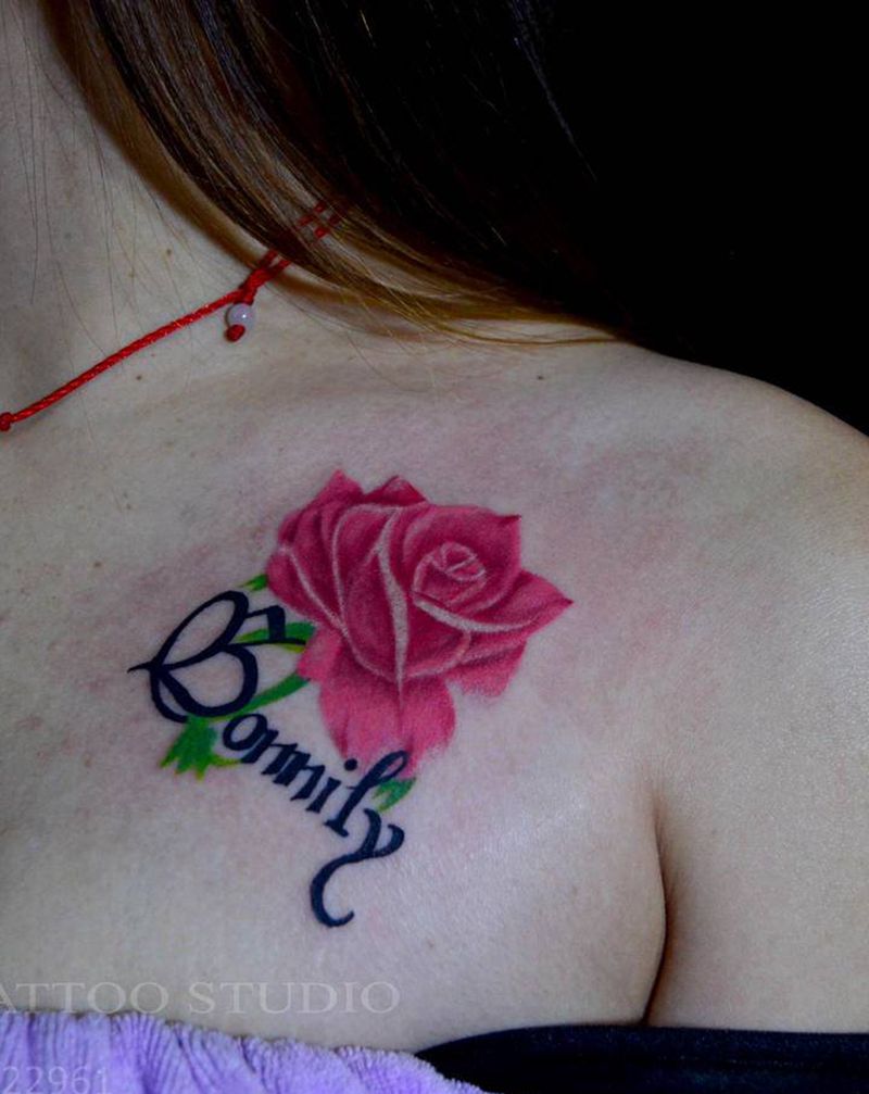 玫瑰花纹身图片_胸部纹身图案