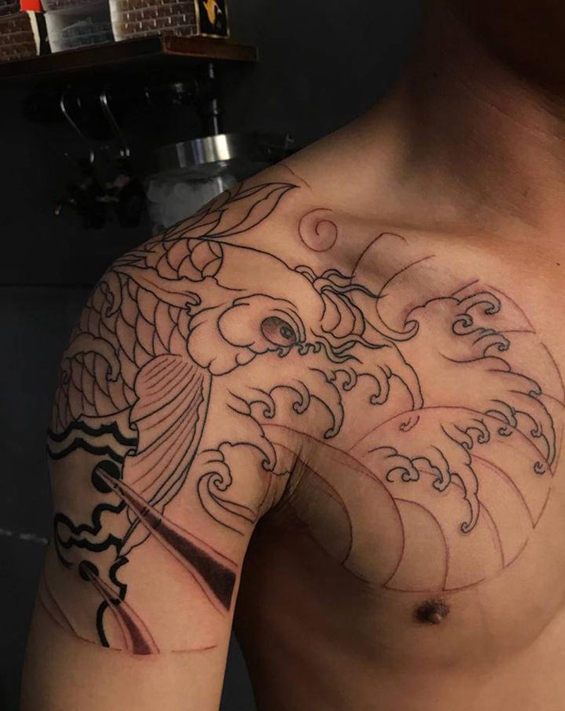 半甲纹身图片_手部胸部纹身图案