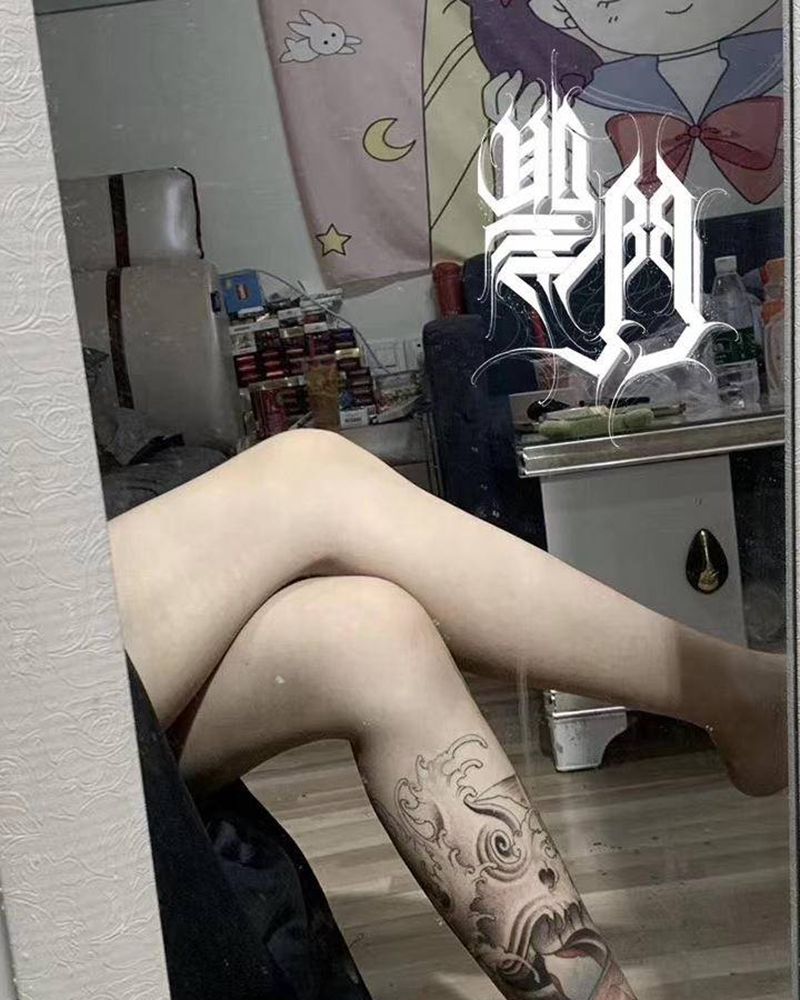 花腿买家秀纹身图片_腿部纹身图案