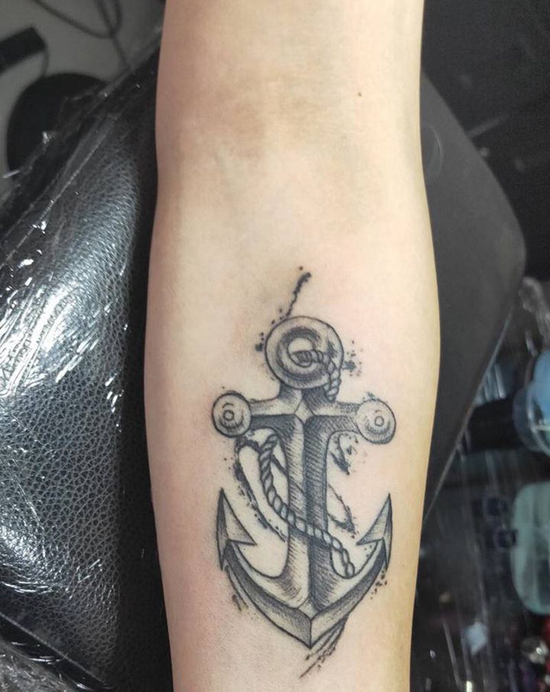 船锚纹身图片_水墨纹身图案