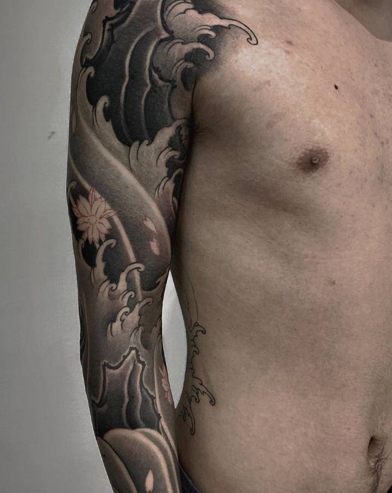 浪纹身图片_手臂新传统水浪纹身图案