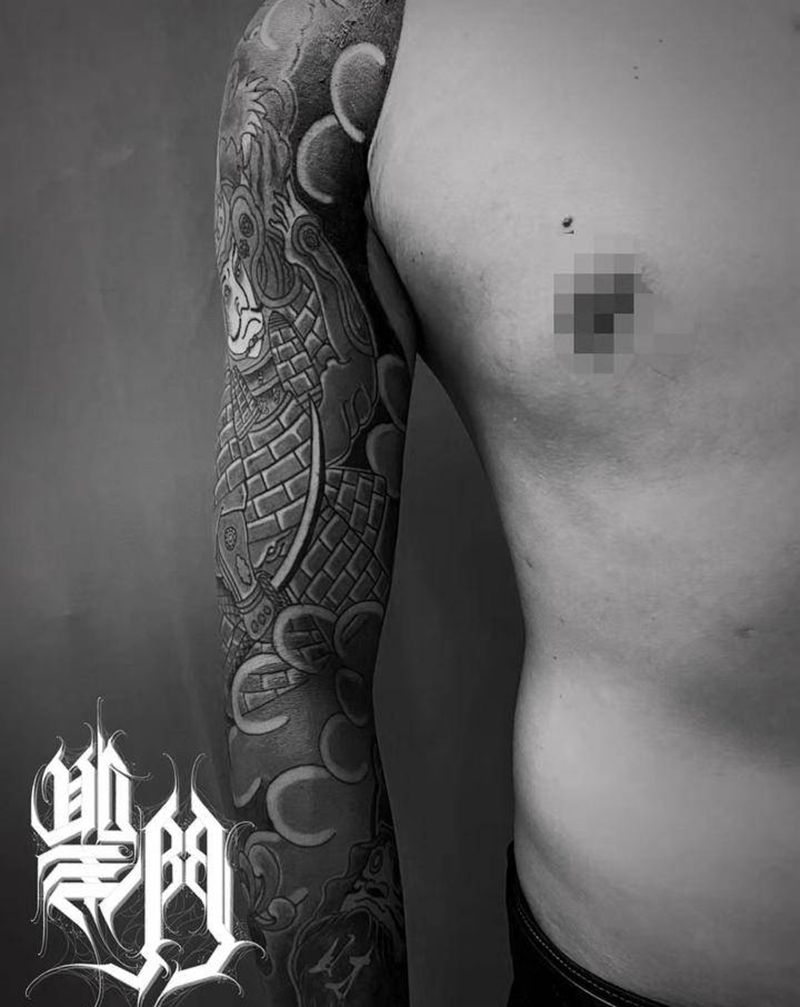 日式源赖光4天完成纹身图片_手臂老传统纹身图案