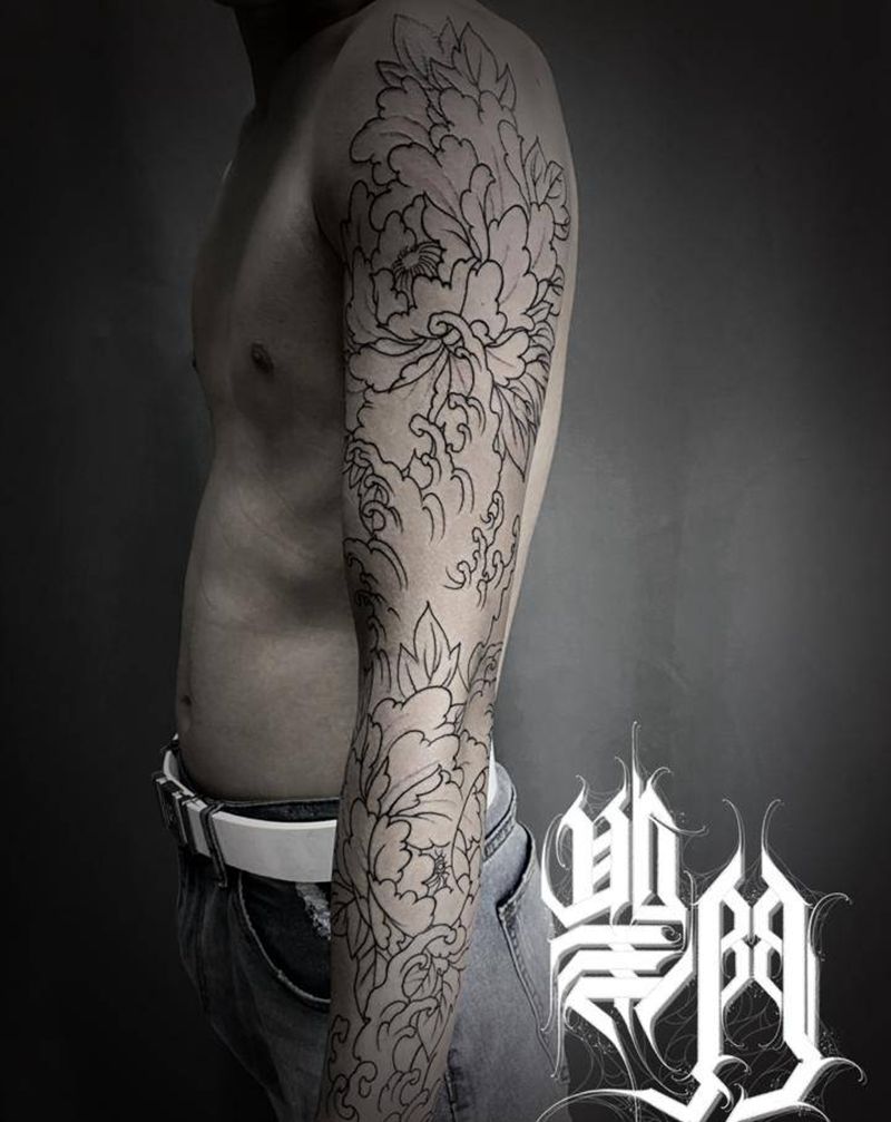 牡丹花臂纹身图片_手臂纹身图案