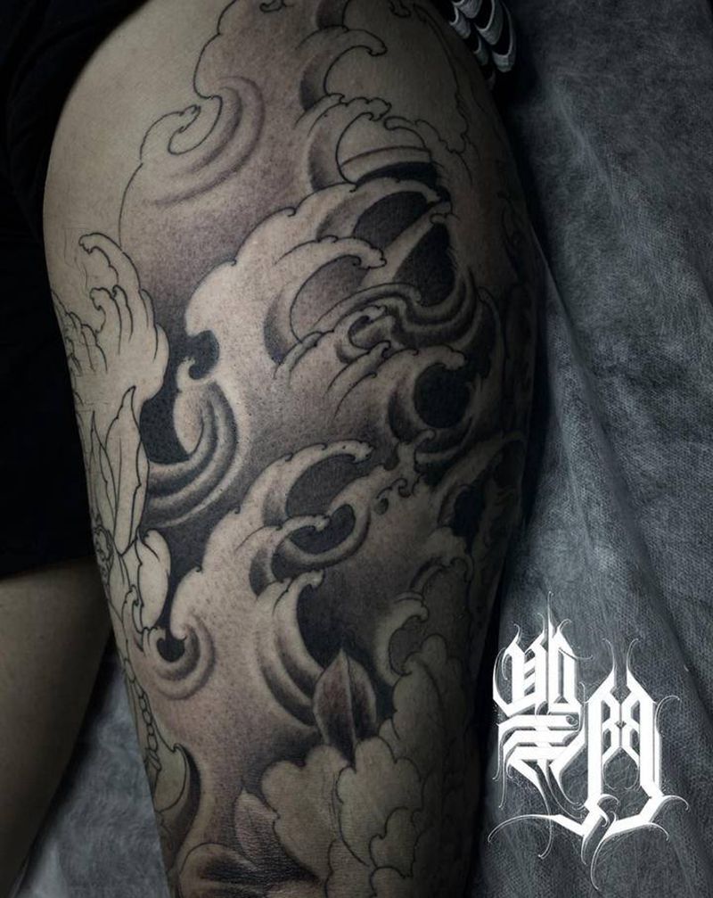 花腿添加点浪纹身图片_腿部纹身图案