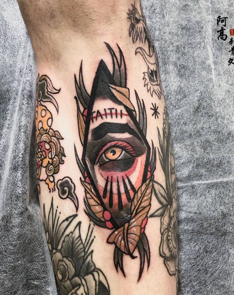 上帝之眼1.5小时纹身图片_腿部New School纹身图案