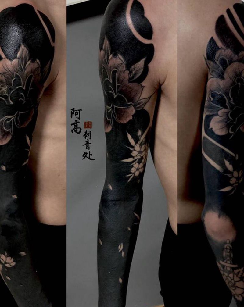 黑臂纹身图片_手臂老传统纹身图案