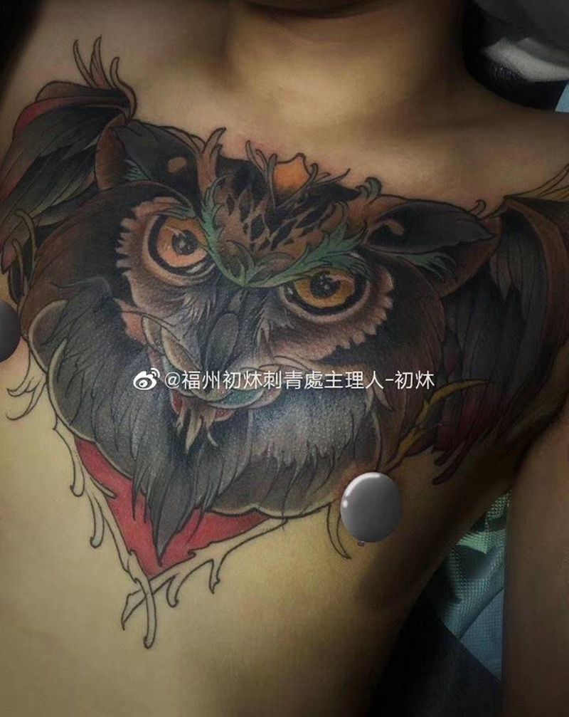 彩色oldschool纹身图片_胸部Old School纹身图案