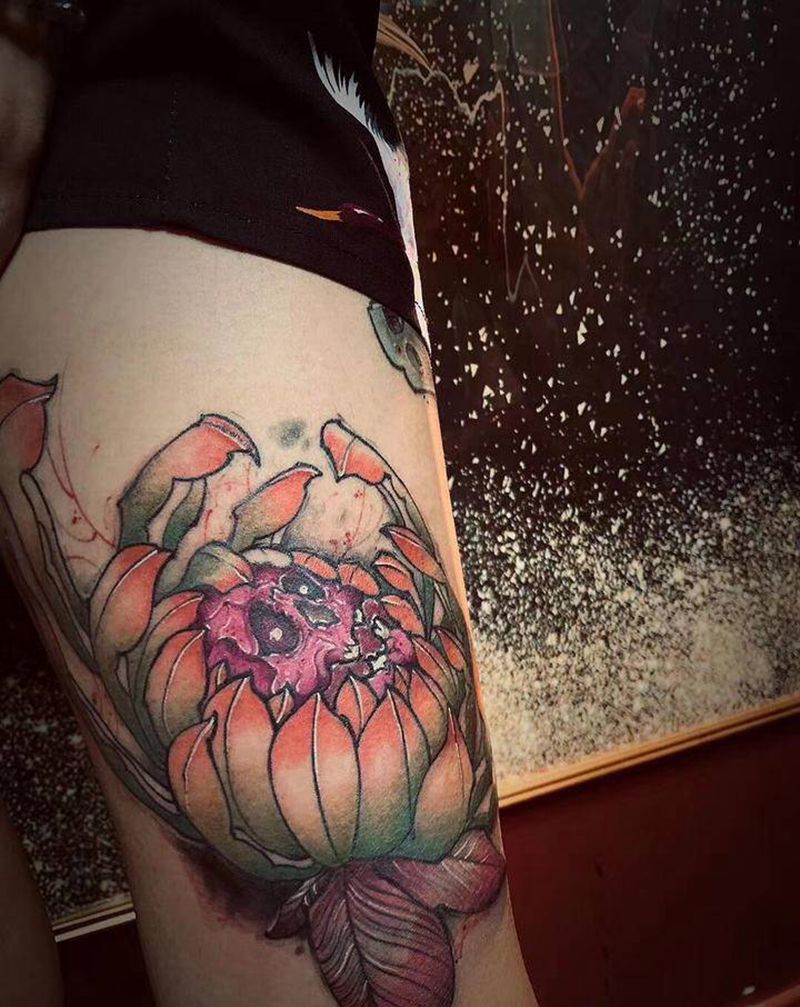 彩色Newschook纹身图片_脚部New School纹身图案