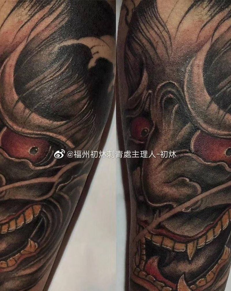 传统般若纹身图片_腿部新传统般若纹身图案