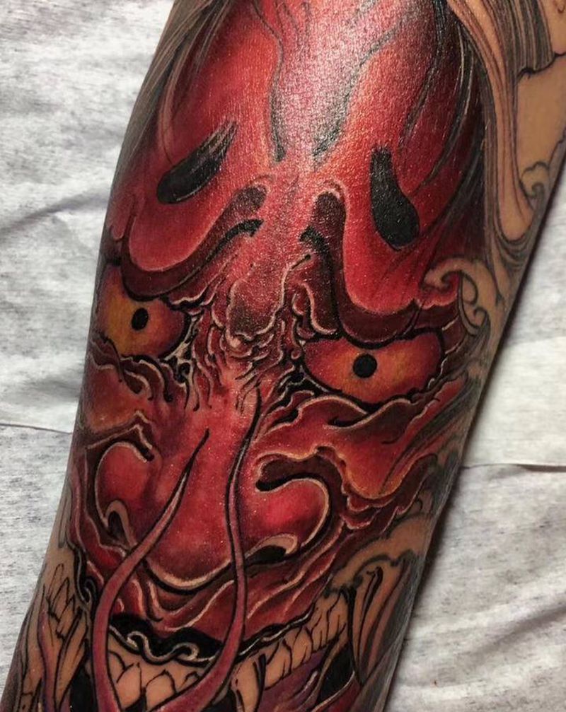 新传统 般若x纹身图片_腿部新传统般若纹身图案