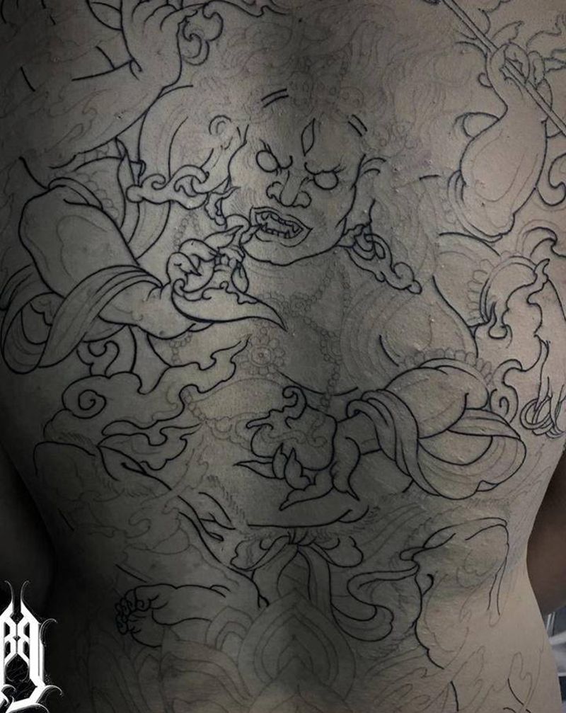 下次再继续扩线纹身图片_背部新传统纹身图案