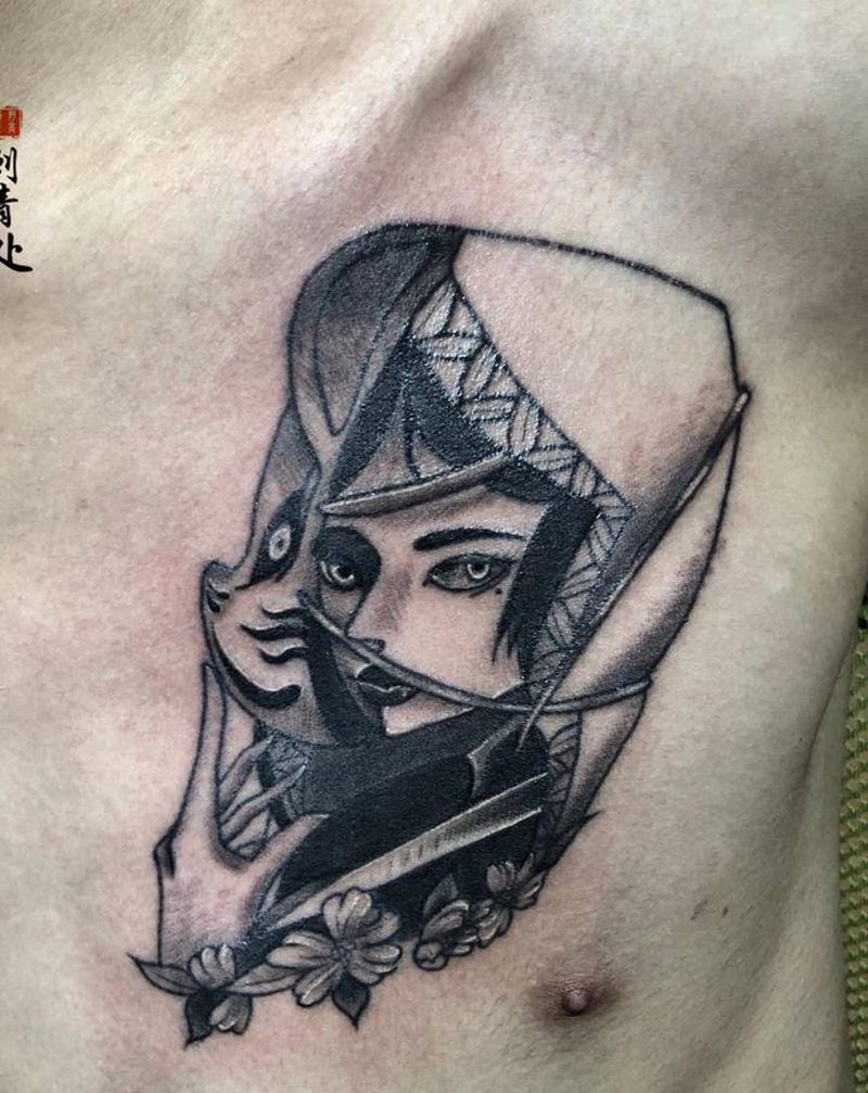 艺伎纹身图片_胸部New School纹身图案