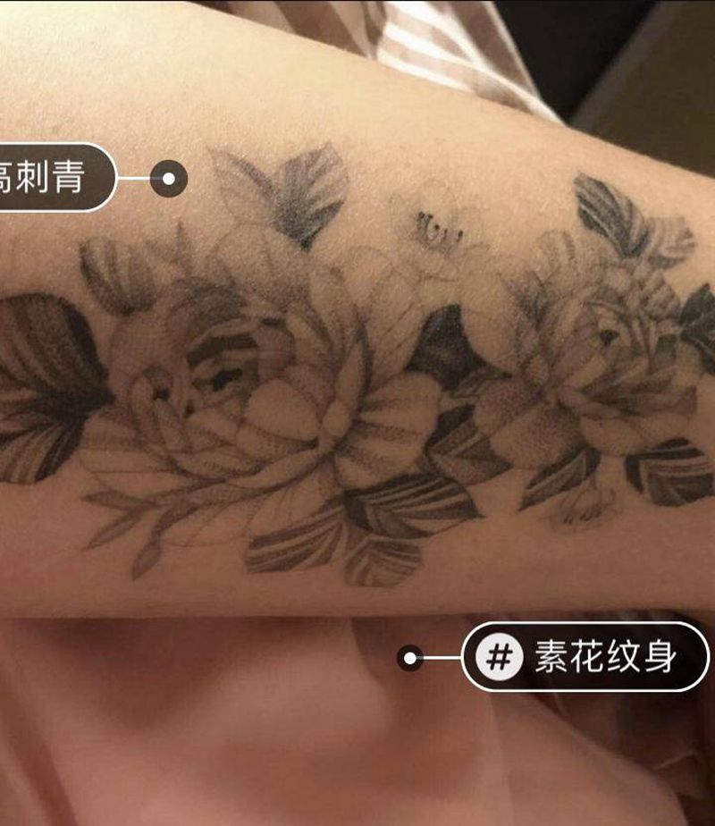 客返照纹身图片_腿部点刺纹身图案