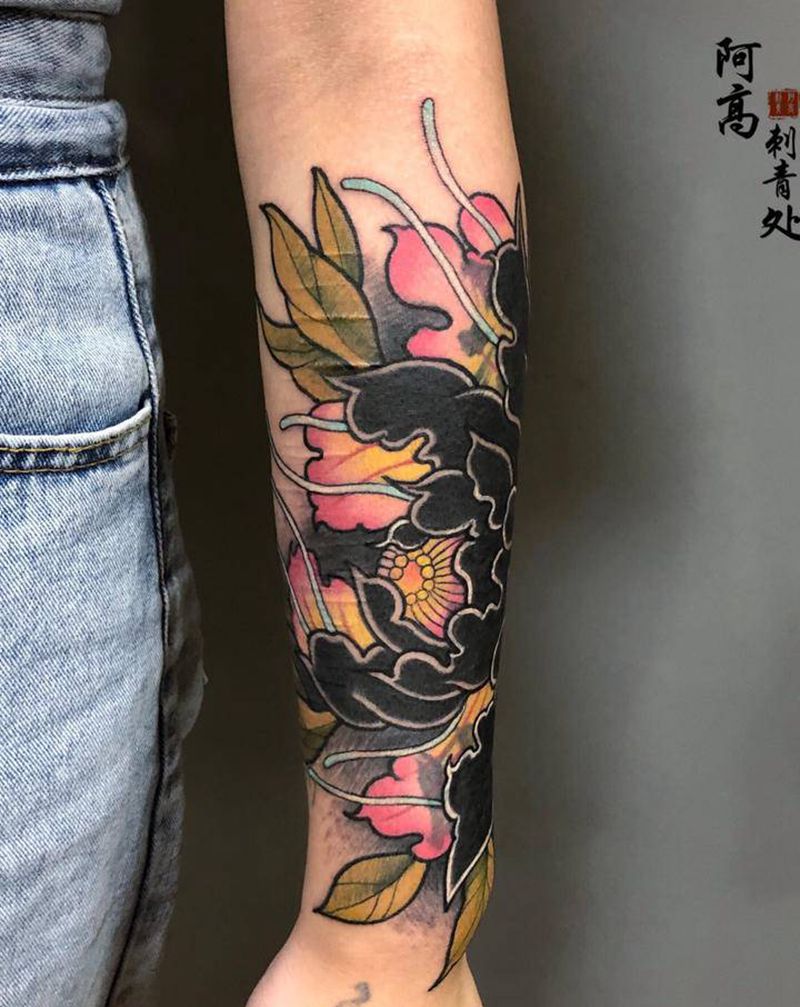 牡丹遮盖纹身图片_手臂New School纹身图案