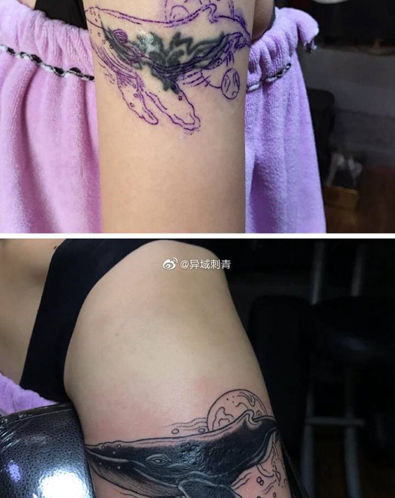 鲸遮盖系列纹身图片_手部纹身图案