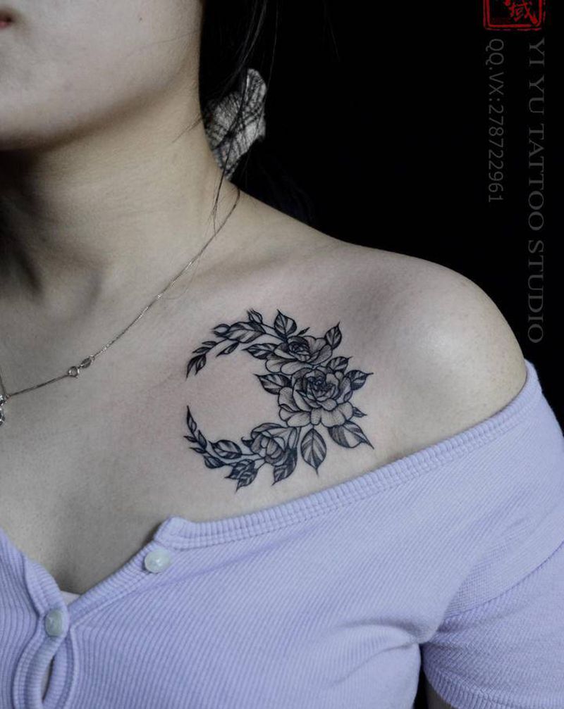 素花系列纹身图片_胸部纹身图案