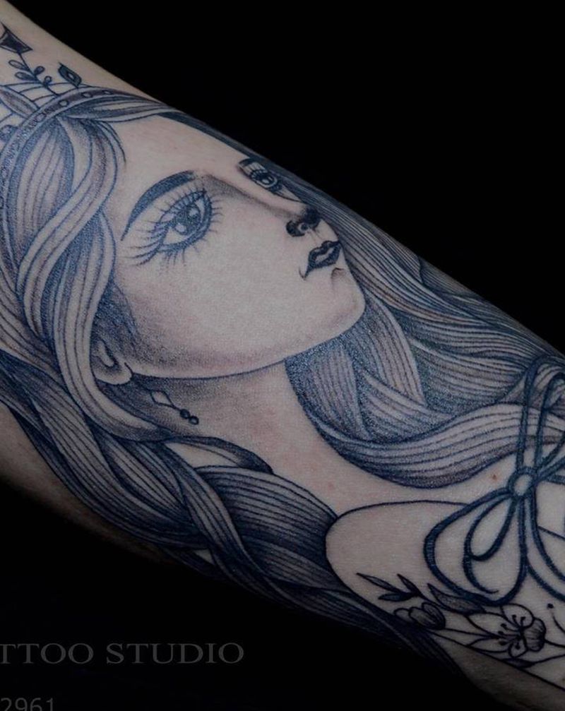 仕女系列纹身图片_腿部纹身图案