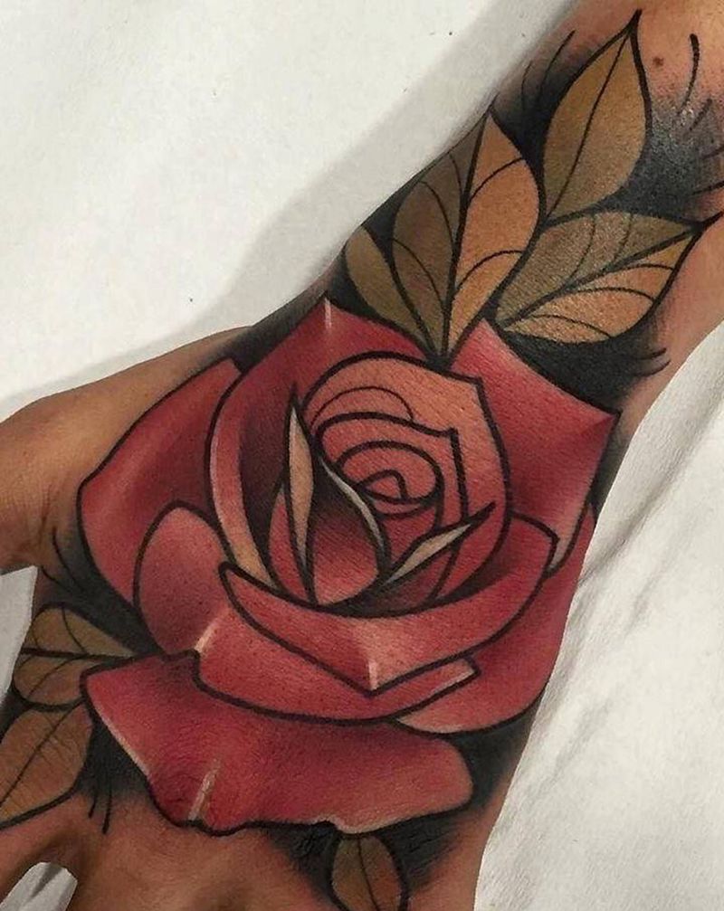 玫瑰纹身图片_手部New School花纹身图案