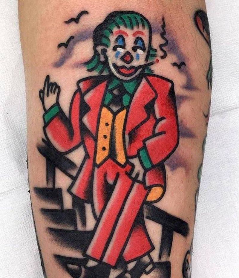 小丑纹身图片_腿部Old School小丑纹身图案