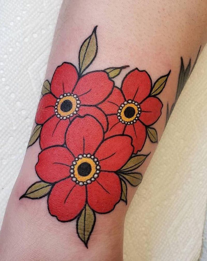 小花纹身图片_腿部Old School花纹身图案