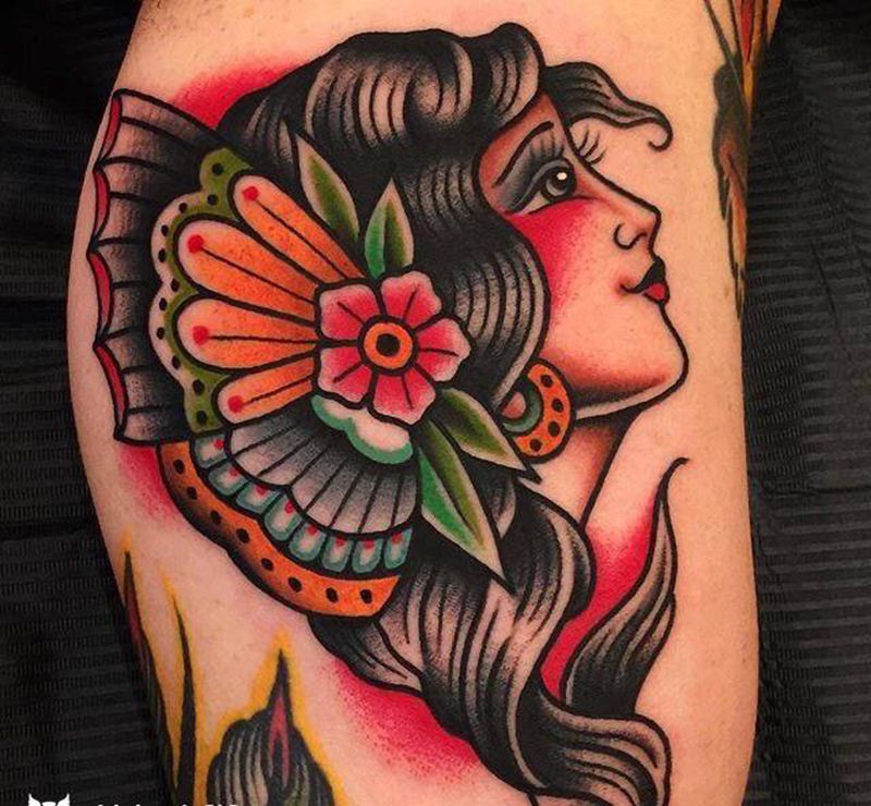 人物纹身图片_手臂Old SchoolNew School人物花纹身图案