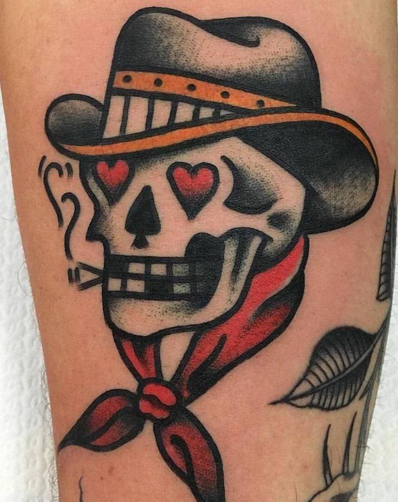 骷髅纹身图片_手臂Old School骷髅纹身图案