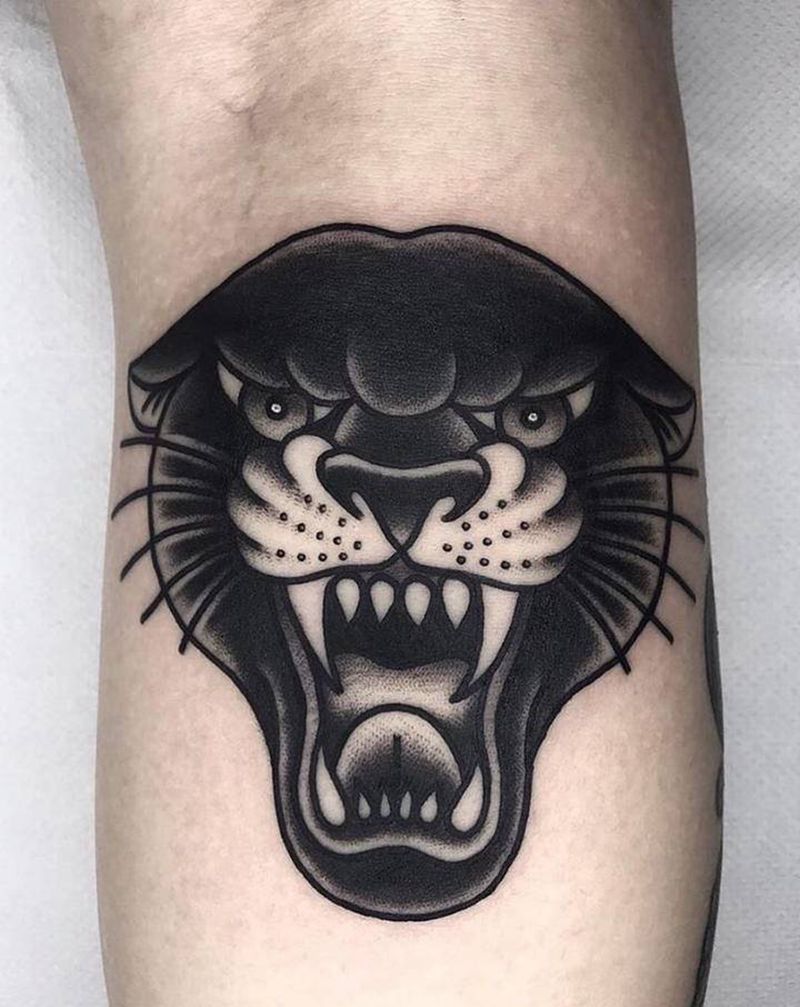 虎纹身图片_腿部Old School虎纹身图案