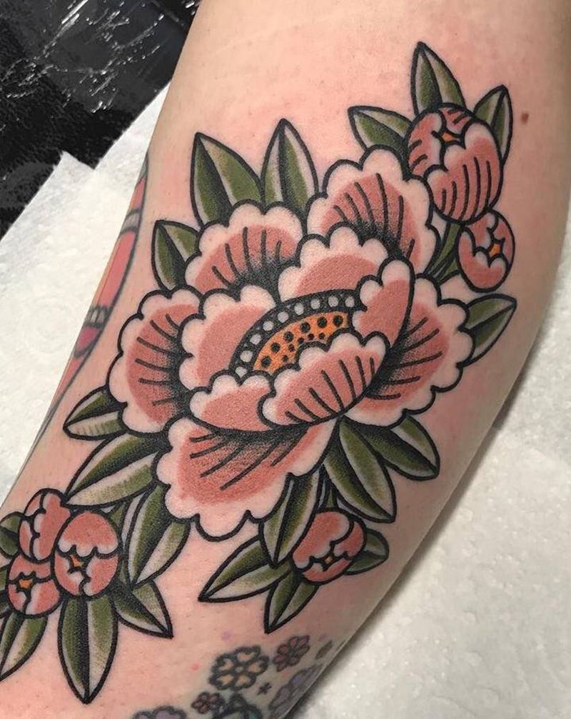 花纹身图片_腿部Old School花草纹身图案