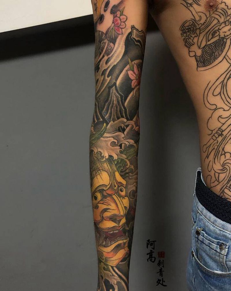 新传统花臂纹身图片_手臂新传统纹身图案