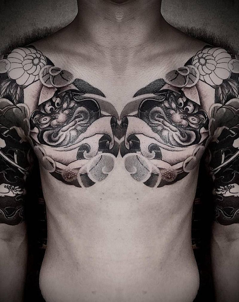 达摩纹身图片_胸部手臂老传统日式半甲纹身图案