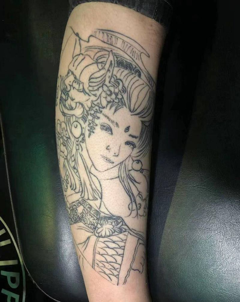 修改 艺妓纹身图片_腿部脚部老传统新传统艺妓 修改纹身图案