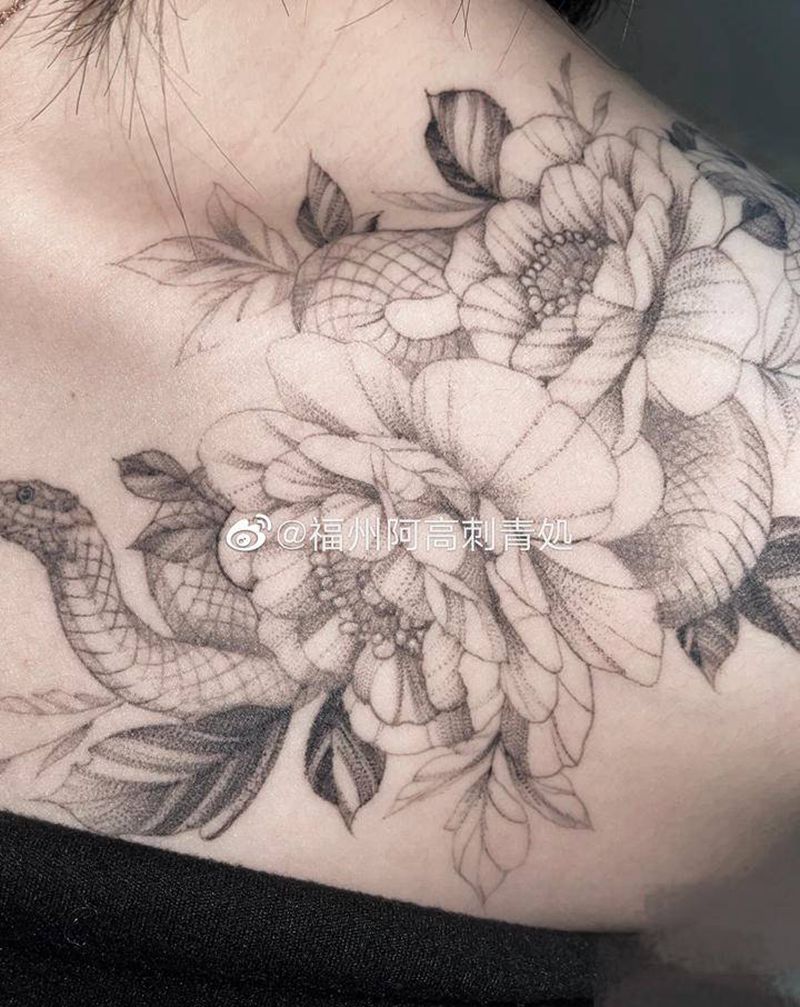 恢复后纹身图片_肩部胸部点刺纹身图案