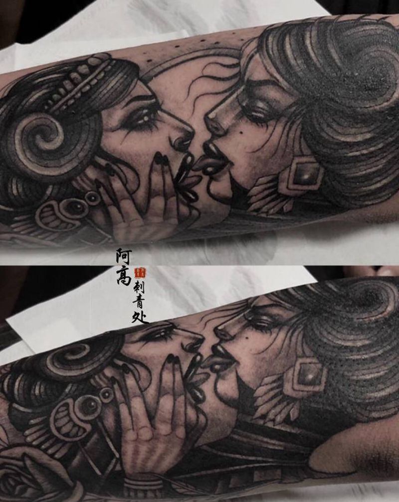 欧美女郎纹身图片_手臂New School纹身图案