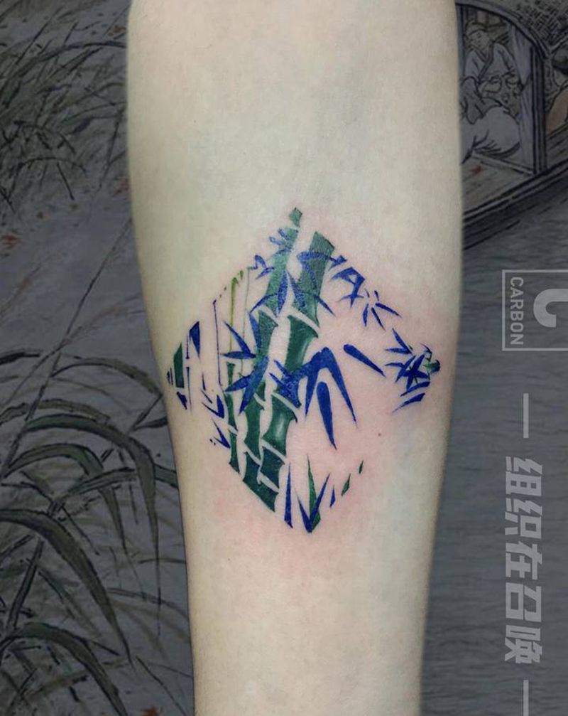竹纹身图片_手臂水彩水墨竹子水彩纹身图案