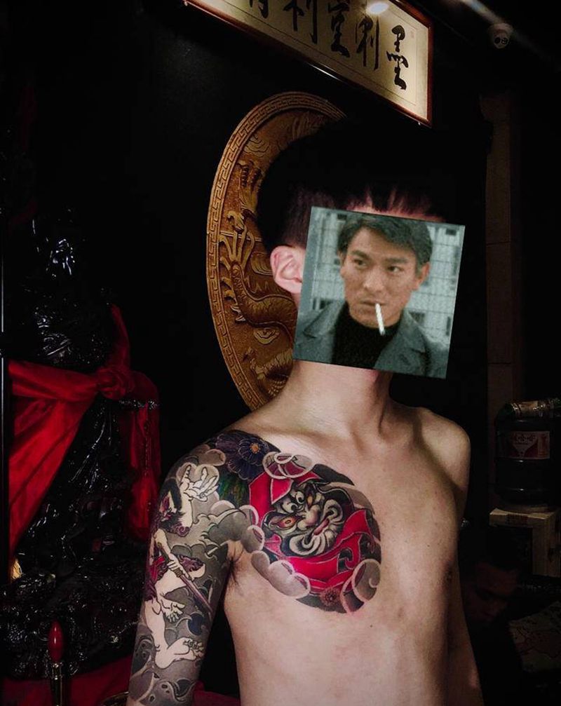 达摩蛋纹身图片_胸部手臂老传统新传统达摩蛋日式人物纹身图案