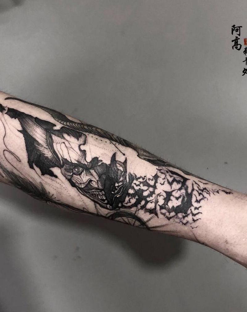 拼接纹身图片_手臂点刺纹身图案