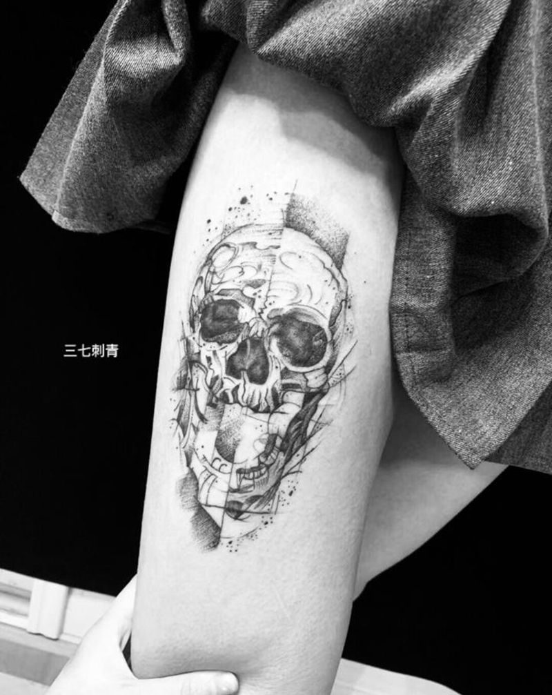 点刺骷髅纹身图片_点刺纹身图案