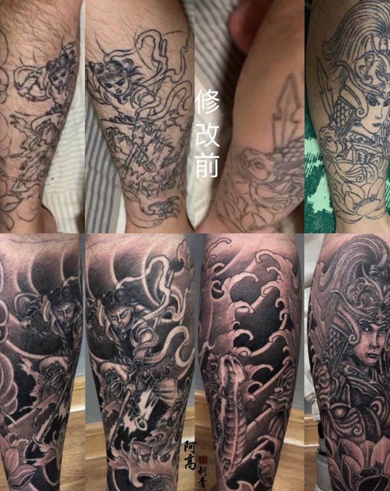 修改纹身图片_腿部新传统纹身图案