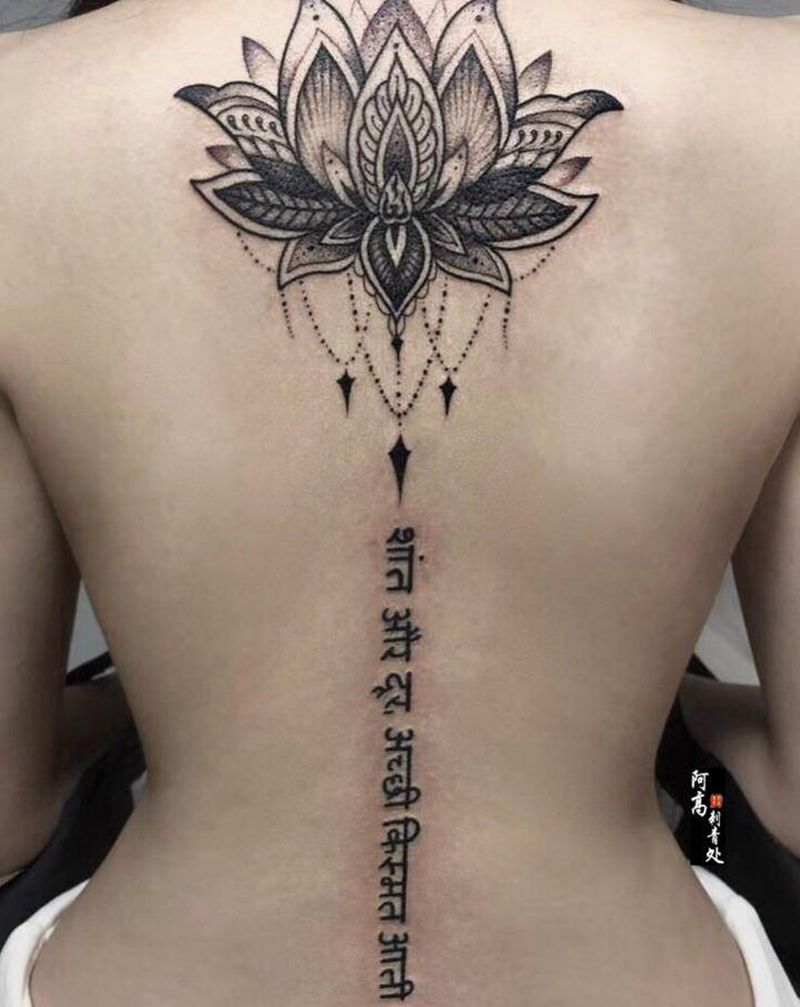梵花纹身纹身图片_背部点刺纹身图案