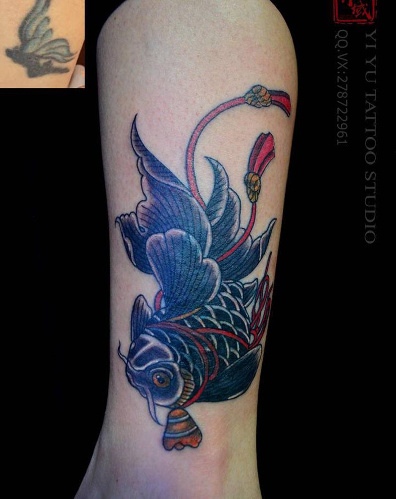 遮盖系列纹身图片_腿部纹身图案