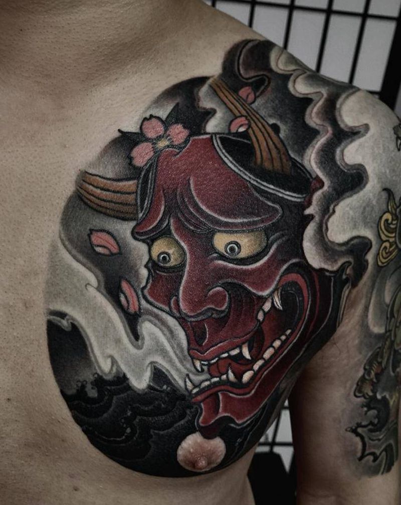 般若纹身图片_胸部新传统般若纹身图案