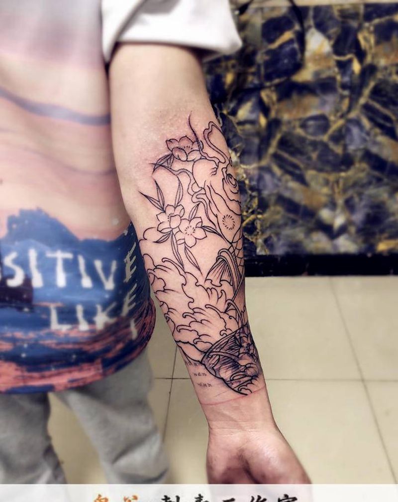 鱼线条纹身图片_新传统纹身图案